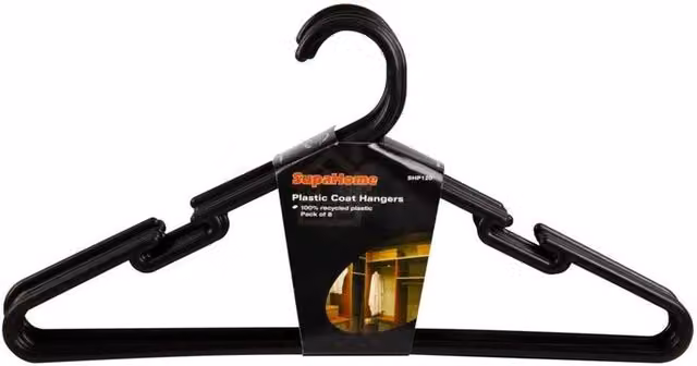 SupaHome Plastic Coat Hangers with Bar, Black, Pack of 8 – 1