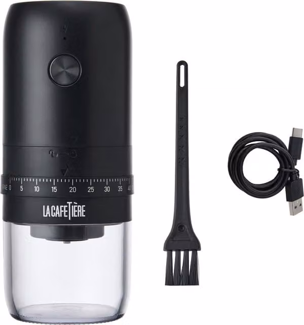 La Cafetire Rechargeable Electric Ceramic Conical Burr Coffee Grinder, Black