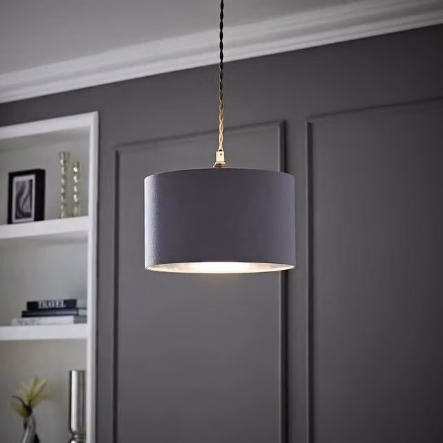 FORGEVIO Modern Cylinder Lampshade Ceiling Light in Grey and Chrome – 1
