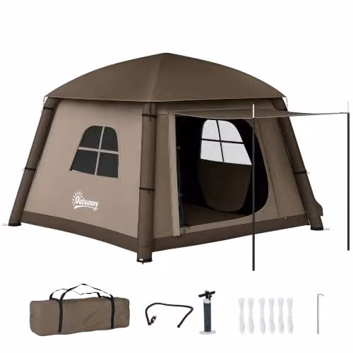 Outsunny Inflatable Camping Tent with Hand Pump, Beige