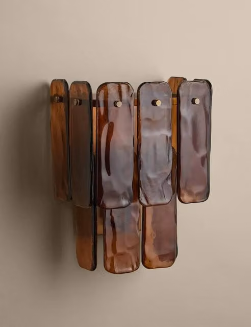 M&S Modern Square 2 Tier Glass and Metal Wall Light in Brown and Silver