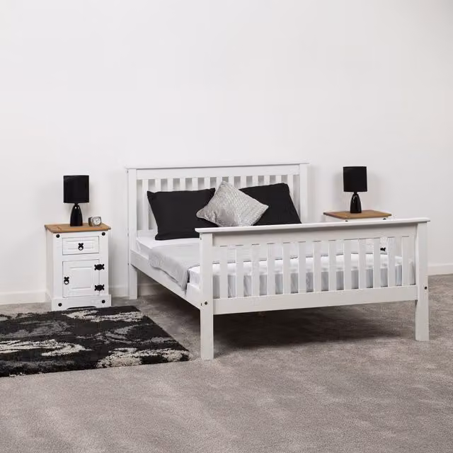Seconique Monaco Small Double Wooden Bed Frame with High Foot End, White, W/D/H: 120 x 200 x 132 cm – 3