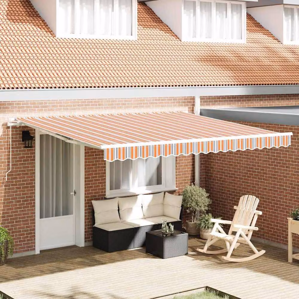 Berkfield Home Manual Retractable Folding Arm Awning in Orange Multicolour Stripe, W: 400 cm, D: 300 cm – 2