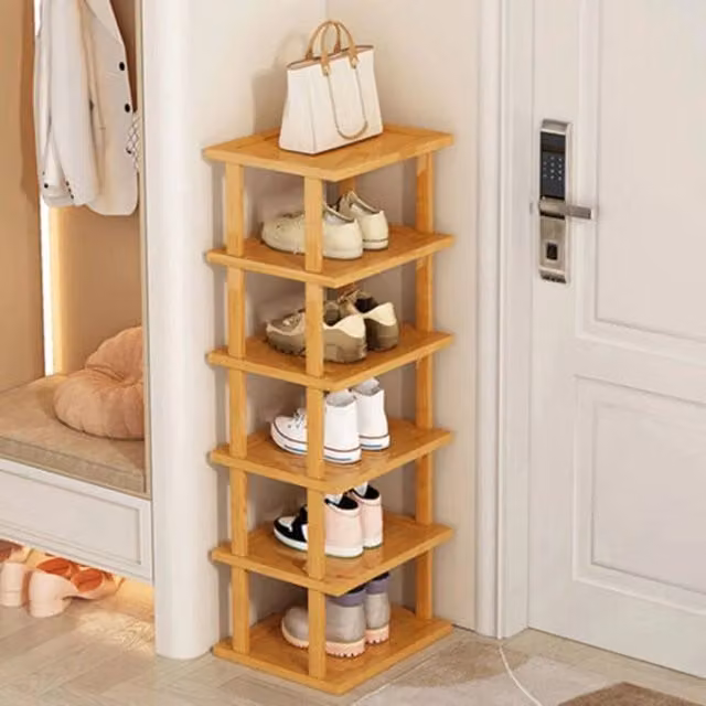 FORGEVIO 6-Tier Vertical Bamboo Shoe Rack in Brown, W/D/H: 96 x 23 x 23 cm