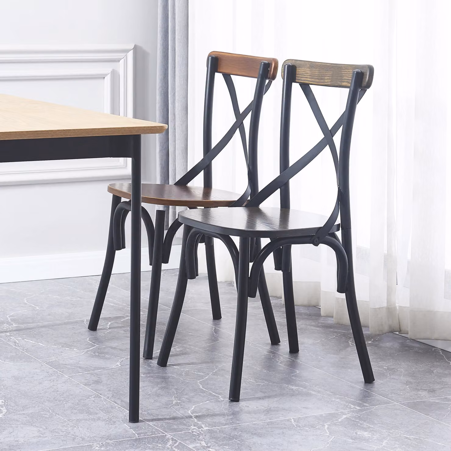 Nordlys Set of 2 Industrial Metal and Wood Dining Chairs in Grey and Black – 2