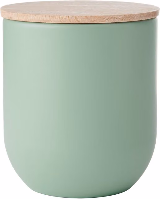 KitchenCraft Idilica Airtight Stoneware Kitchen Canister with Beechwood Lid, Green, W: 9 cm, H: 10 cm – 1