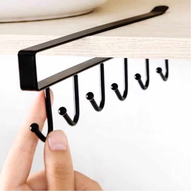 PAWNORA Black Metal Kitchen Mug Cup Holder with 6 Hooks – 1