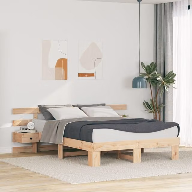 Berkfield Home Modern Solid Pine Wood Bed Frame with Drawers in Brown and Beige W: 160 cm, D: 200 cm – 1