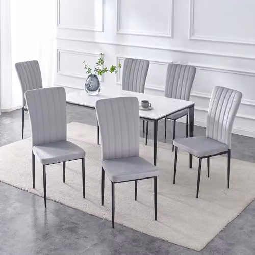 mcc direct Elle Set of 6 Velvet High Back Dining Chairs with Metal Legs, Light Grey – 2