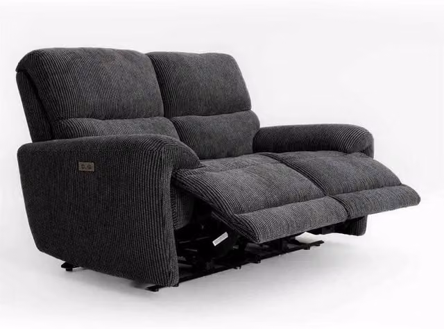 Furnishings For Less UK Carla Electric Reclining 2 Seater Fabric Sofa in Midnight Black with USB Charging – 1