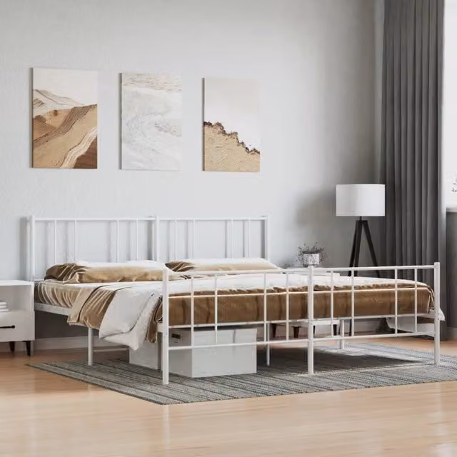 Berkfield Home Metal Bed Frame with Headboard and Footboard, White, 200 x 200 cm – 1