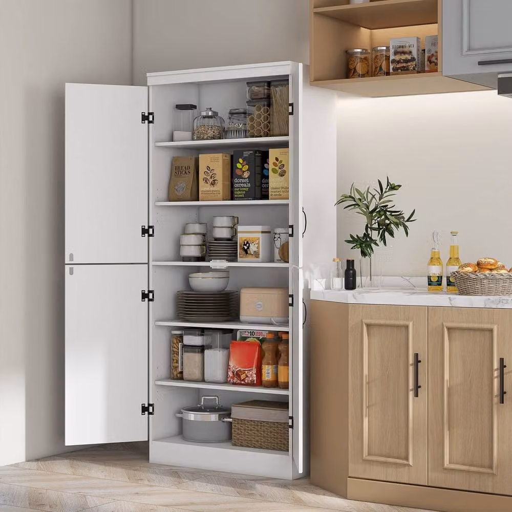 Wyld Haus Nahado 4 Door Tall Kitchen Cupboard in White with 6 Internal Shelves – 3
