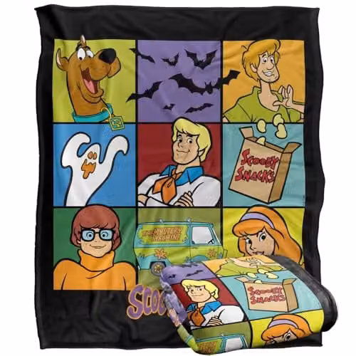 LOGOVISION Scooby Doo Squares Silky Touch Super Soft Fleece Throw Blanket, Multicolour, W: 127 cm x D: 152.4 cm