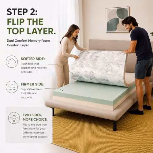 Brightr SixSense Adjustable Memory Foam Mattress with Copper Infused Cover and Dual Support Core for Pressure Relief – 6