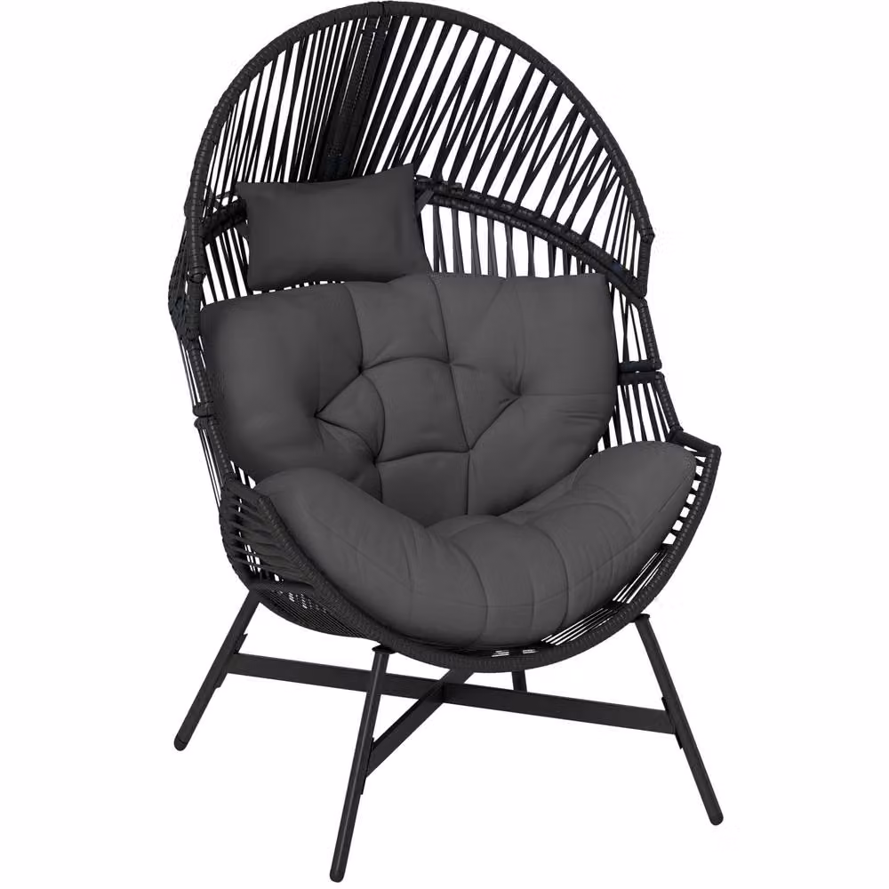 STILVORA Garden Egg Chair with Tufted Cushion and Headrest in Grey – 5