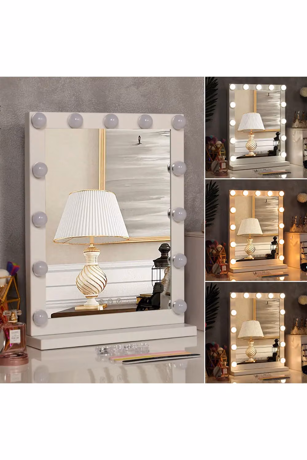 Living and Home White Vanity Mirror with 3 Lighting Modes and Touch Screen Control, W: 54.5 cm, H: 42.0 cm – 3