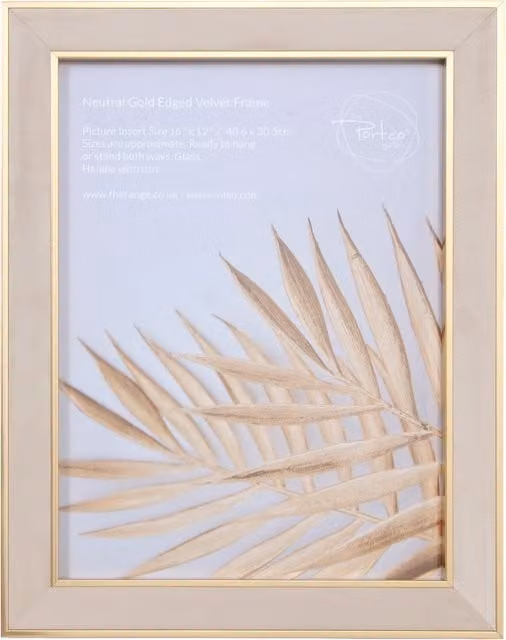 The Port. Co Gallery Classic Single Rectangular Velvet Photo Frame in Beige and Gold, W/H: 30.48 x 30.48 cm
