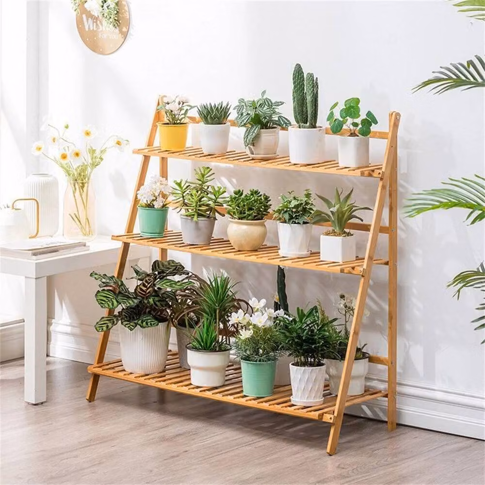 EONLION 3-Tier Bamboo Ladder Plant Stand in Brown – 3