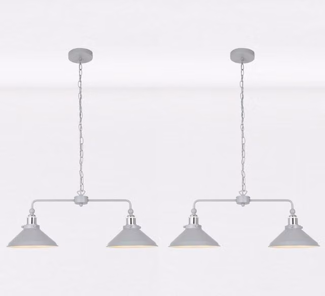 First Choice Lighting Maxwell Set of 2 Bar Ceiling Pendant Lights in Flint Grey with Polished Chrome Detail