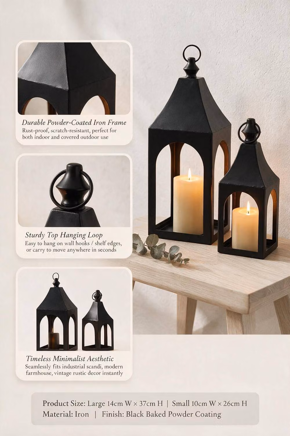 ExtraStar 2-Piece Black Metal Hanging Pillar Candle Holder Set with Industrial Rectangular Design – 5