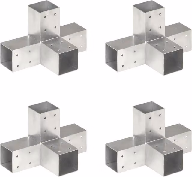 Berkfield Home X Shape Galvanised Metal Post Connectors, 4 Pieces, Silver, 71 x 71 mm