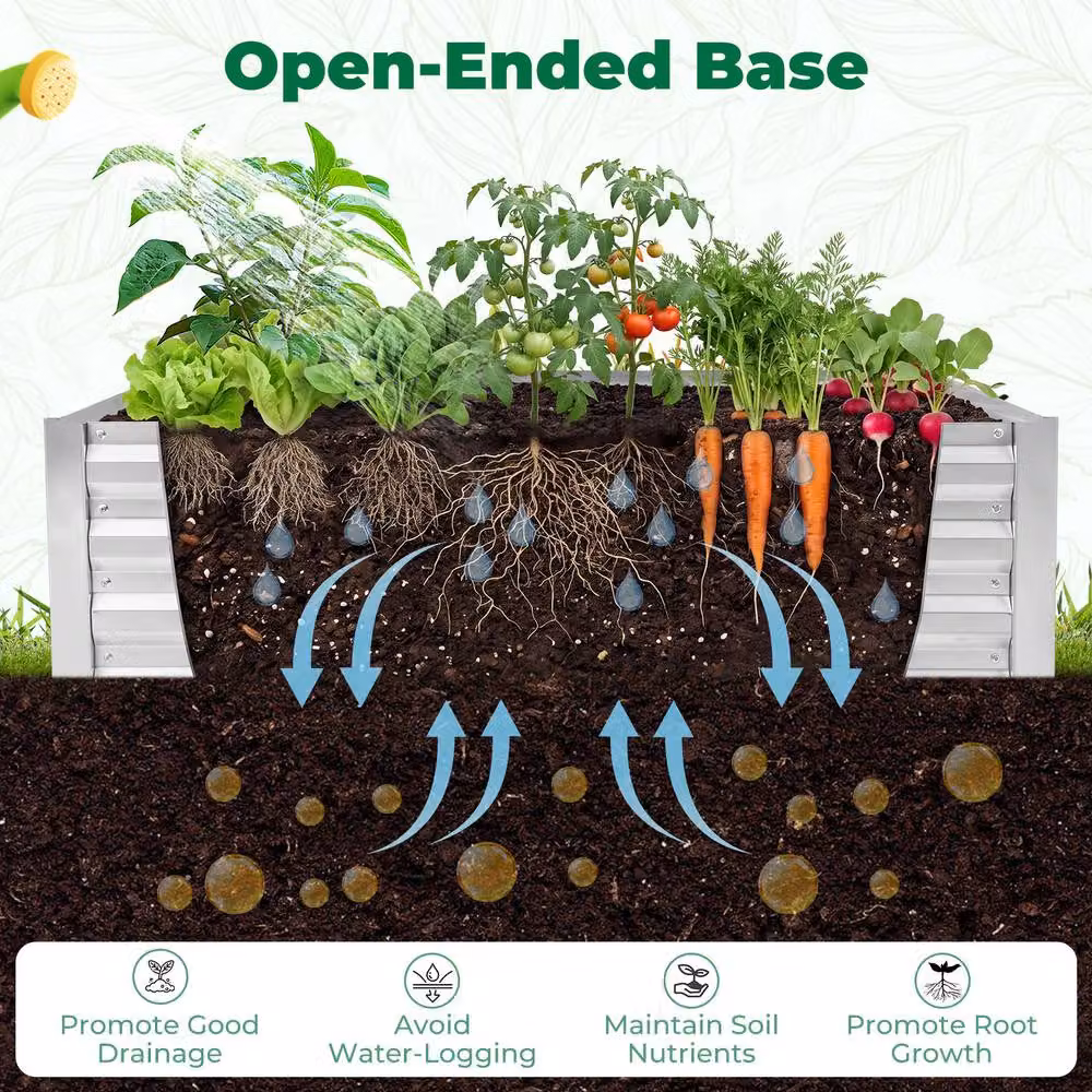 Costway Raised Garden Bed with Cover and 2 Windows, Galvanised Metal Planter Box in Silver – 5