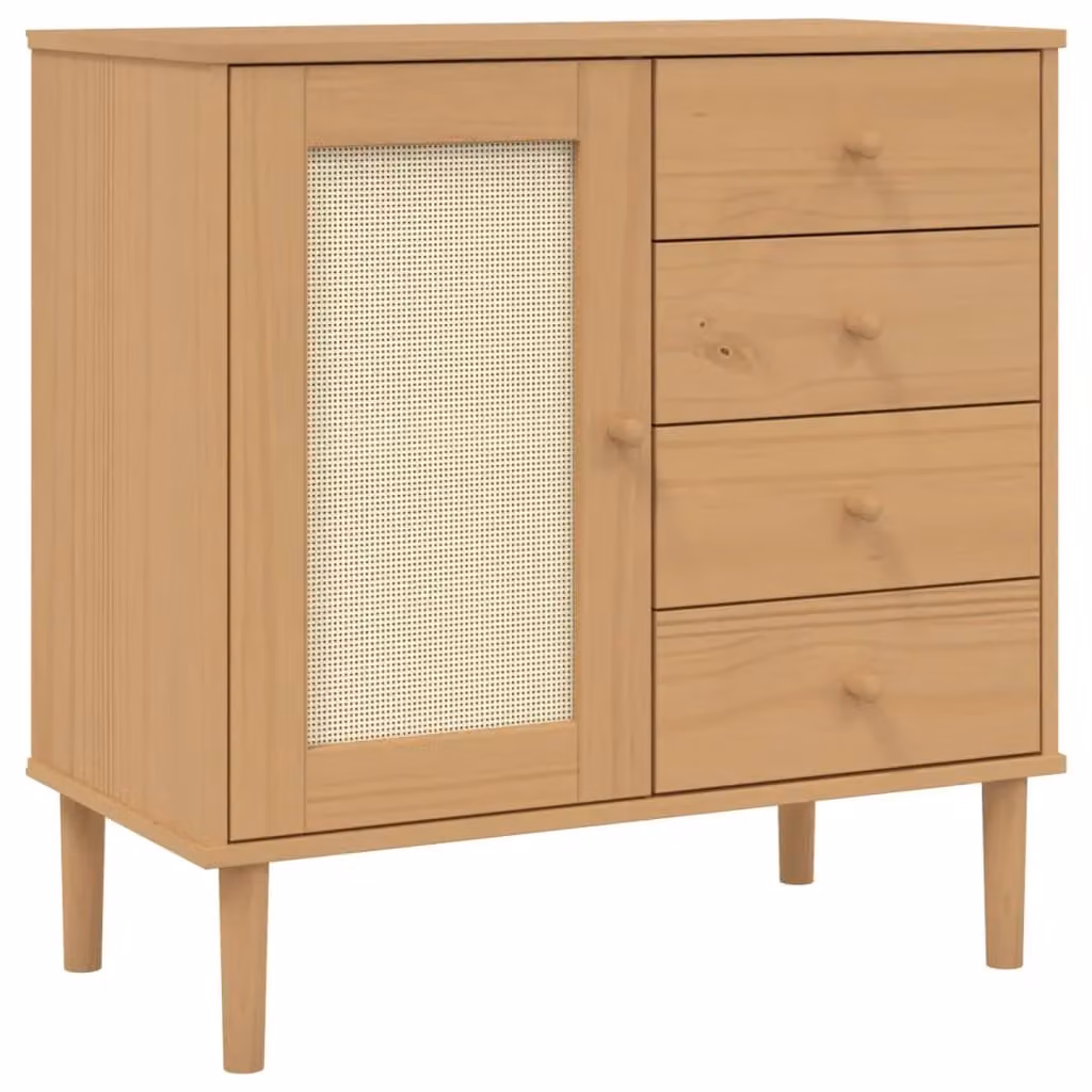 Berkfield Home Senja Sideboard in Brown Rattan Look Solid Pine Wood, W/D/H: 80 x 40 x 80 cm – 2