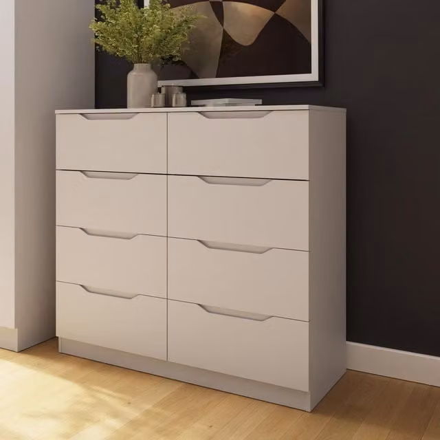 FWStyle Modern 8 Drawer Chest of Drawers with Recessed Handles in Matt White