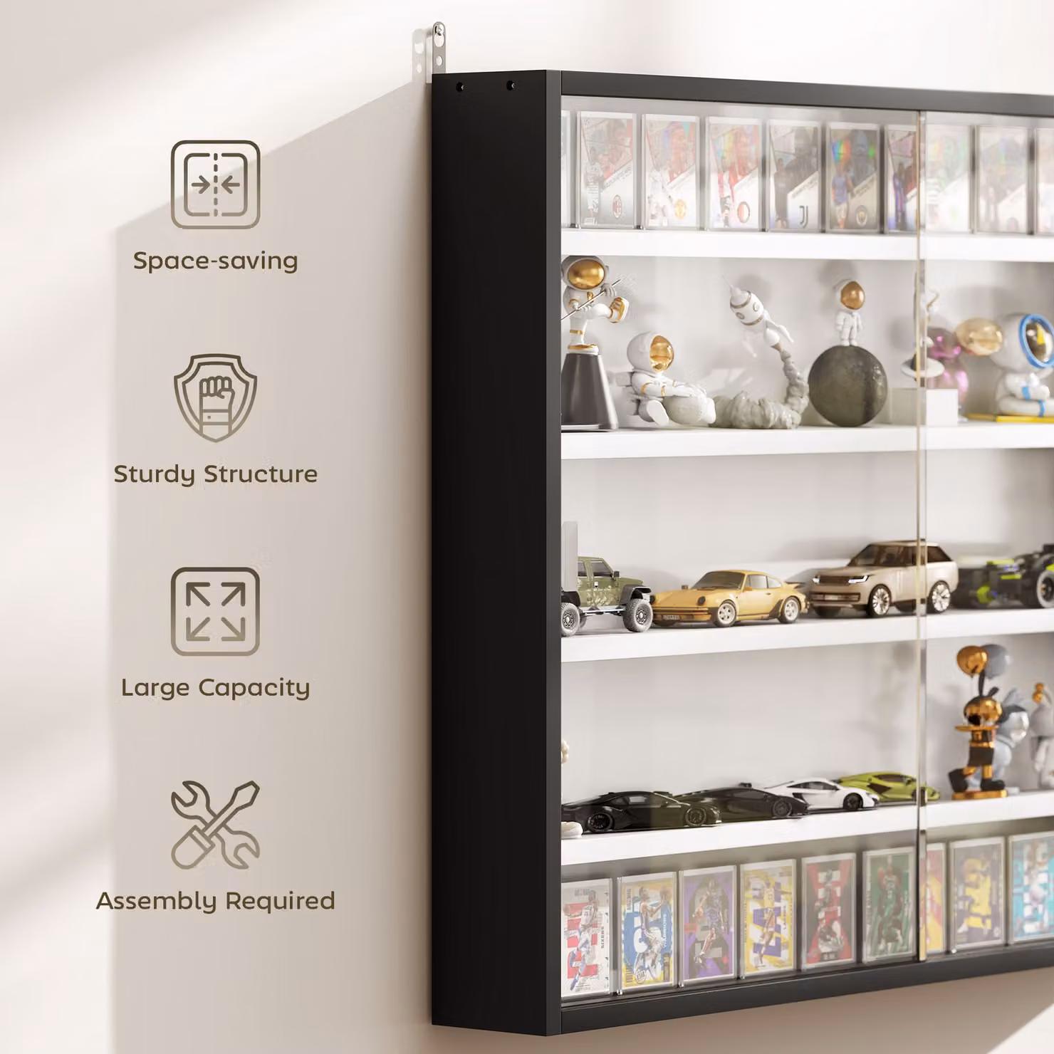 HOMCOM 5-Tier Wall Mounted Display Cabinet with Glass Doors and Internal Shelves, Black and White, W: 60 cm, H: 80 cm, D: 60 cm – 4