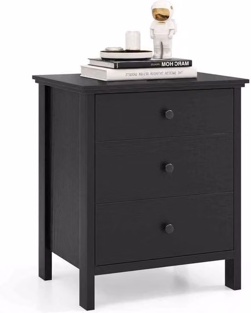 VOGREX Black 3-Tier Wooden Side Cabinet Coffee Telephone Table