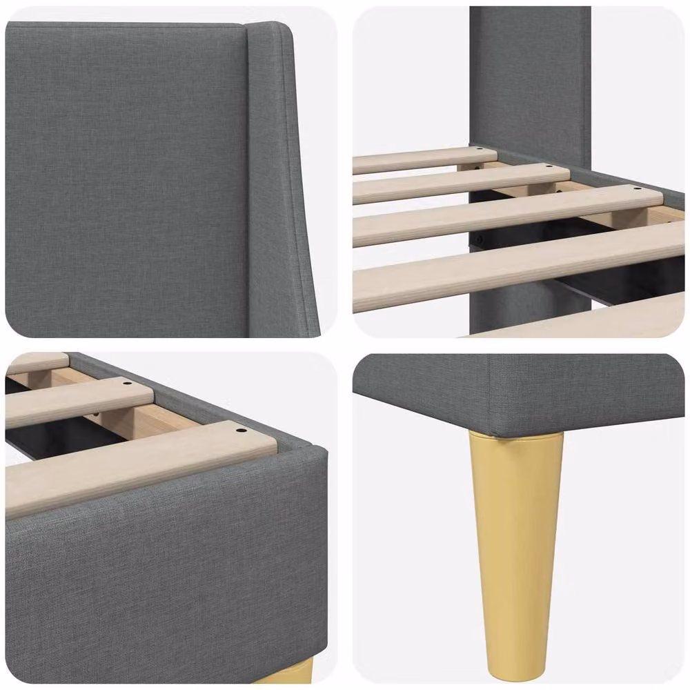 Berkfield Home Fabric Bed Frame with Headboard in Dark Grey, W/D/H: 90 x 190 cm – 4