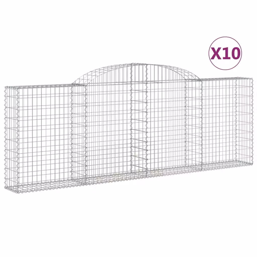 Berkfield Home Arched Gabion Baskets, 10 Piece Set, Silver Galvanised Steel, W: 300 cm, D: 30 cm, H: 100-120 cm – 2