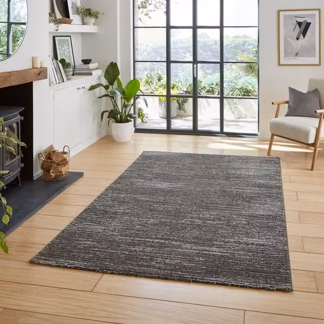 Terrys Modern Abstract Rectangular Washable Rug in Grey and Anthracite