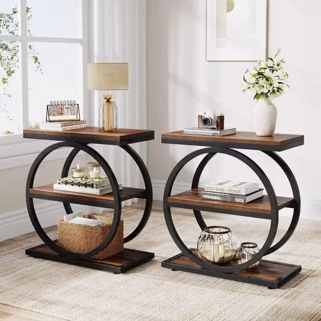 KORVIXA Set of 2 Modern Brown Square Wood End Tables