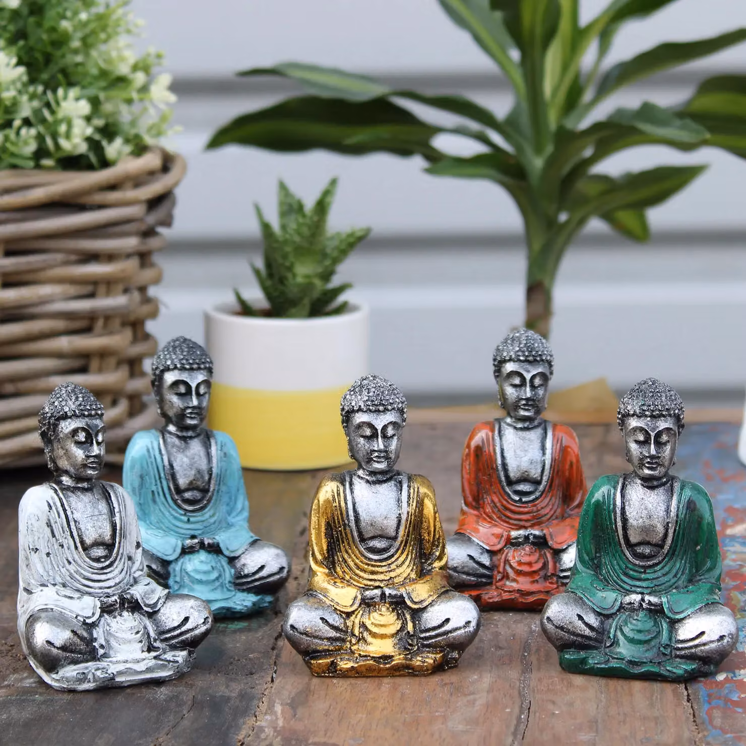 KDMD Silver Mini Buddha Tabletop Ornament, Set of 6, Assorted Colours – 2