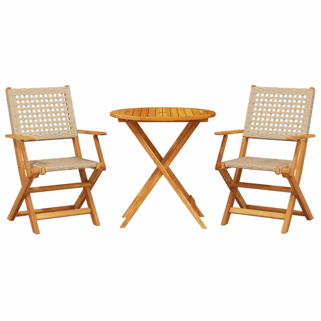 Berkfield Home 3 Piece Bistro Set in Beige Poly Rattan and Acacia Wood – 2