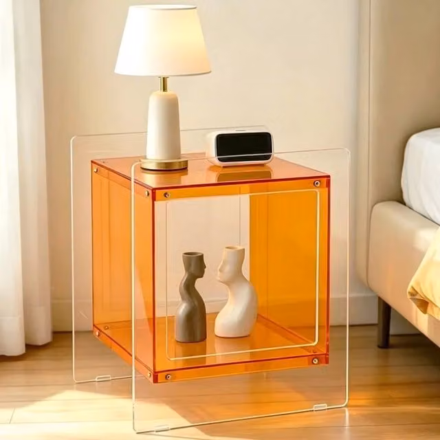 VOGREX Modern Orange Transparent Side Table and Nightstand