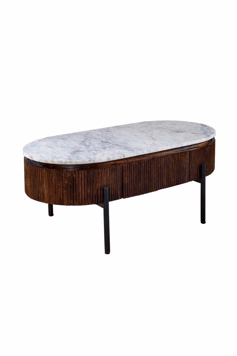 IH Design Farleigh Mango Wood Fluted Coffee Table with White Marble Top – 2