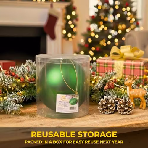 Shatchi Green Round Plastic Christmas Bauble Hanging Ornament, Diameter: 20 cm – 3