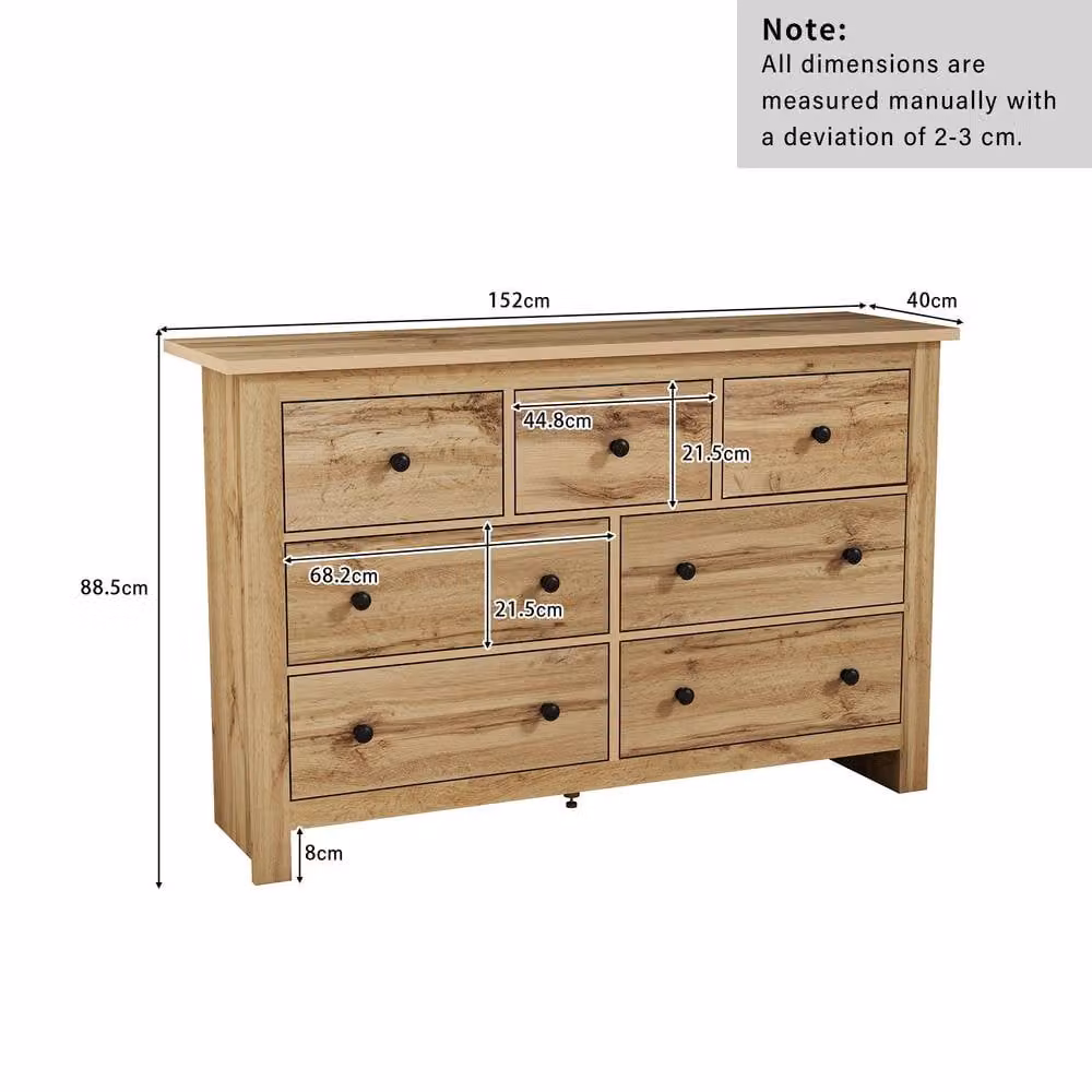 Merax Oak 7-Drawer Merchant Chest of Drawers and Sideboard Storage Cabinet in Natural – 2