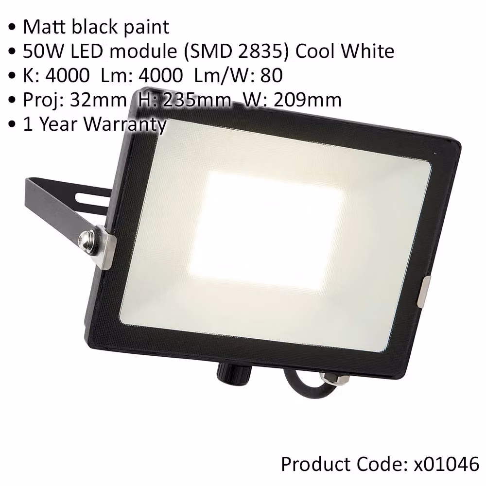Loops 2 Pack 50W Outdoor Waterproof LED Floodlight in Matt Black with Cool White Light – 2