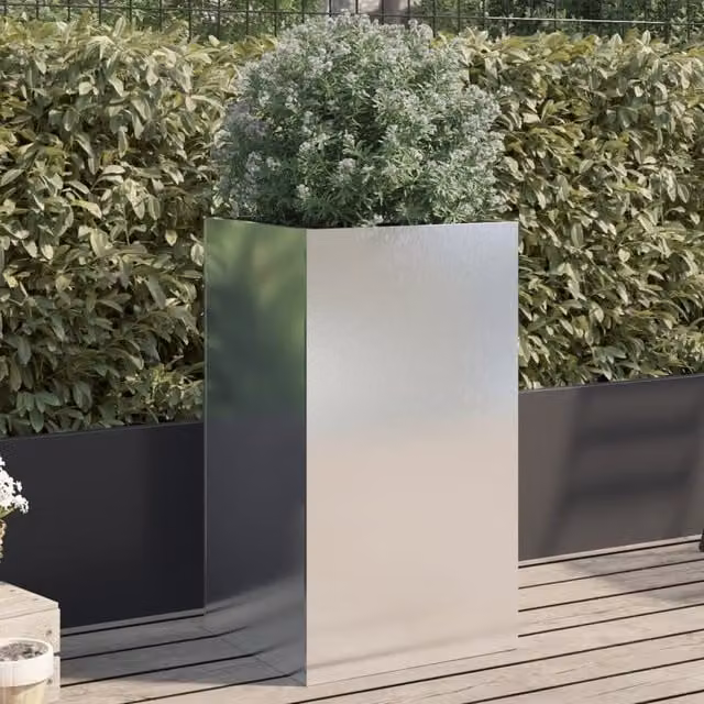 Berkfield Home Stainless Steel Planter in Silver, W: 42 cm, D: 38 cm, H: 75 cm