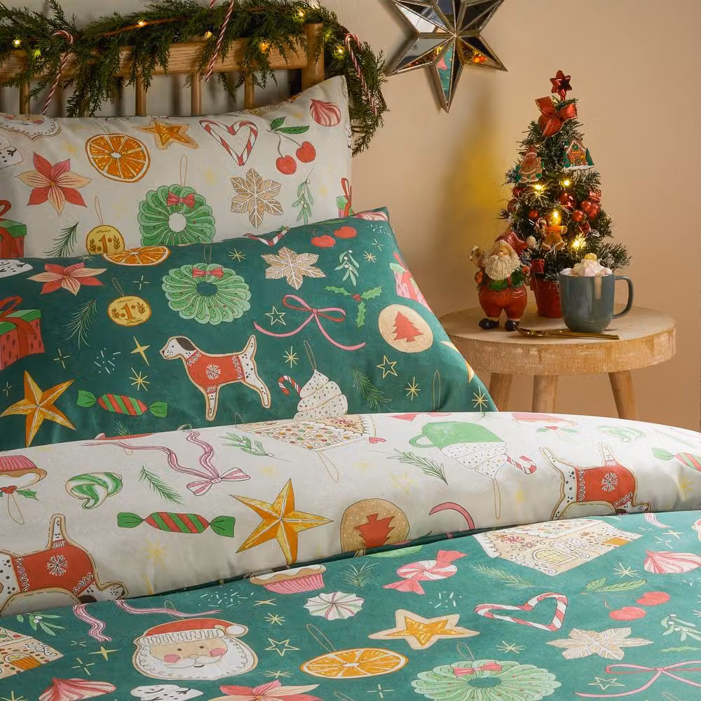 Duvet Day Festive Treats Christmas Duvet Cover Set in Green, W/D/H: 200 x 200 cm – 2