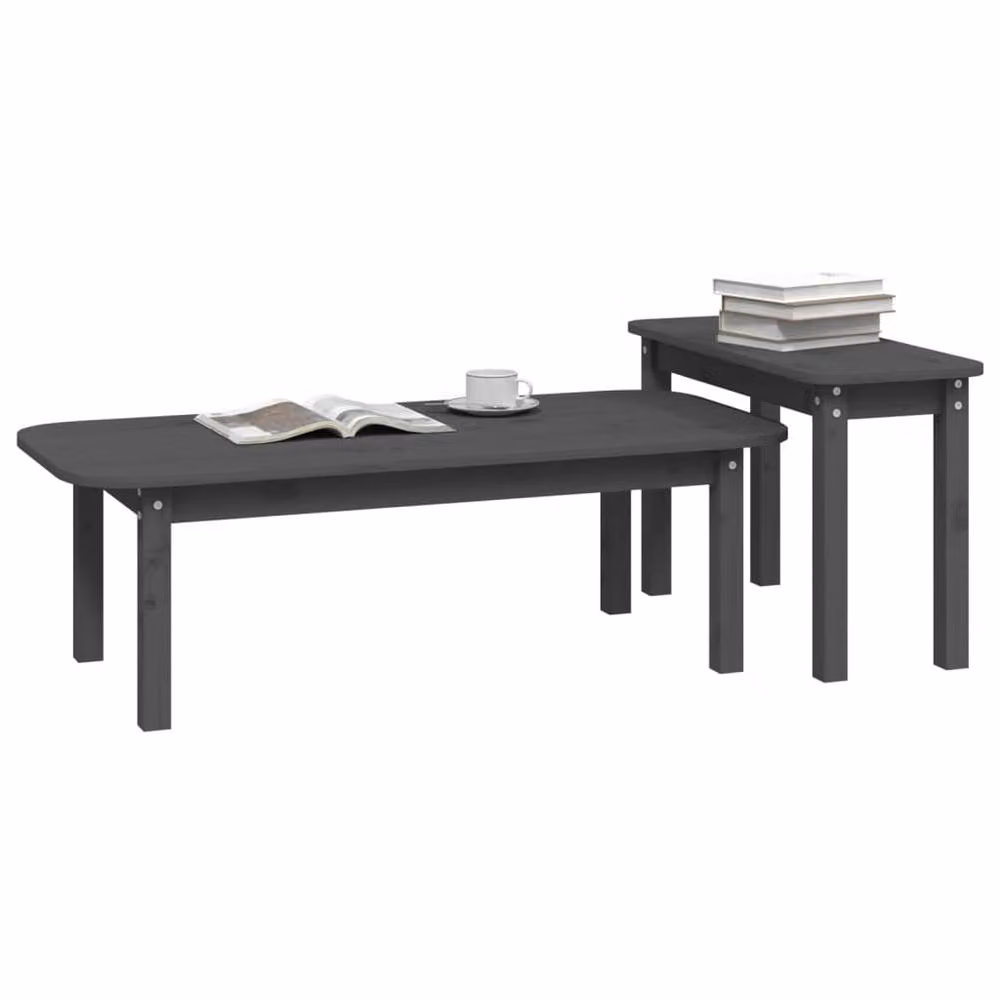 Berkfield Home 2 Piece Nested Coffee Table Set in Grey Rustic Solid Pine Wood – 3