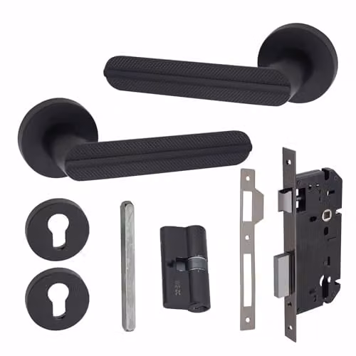 Golden Grace Lima Euro Lock Door Handle Set in Matt Black, 70mm – 1