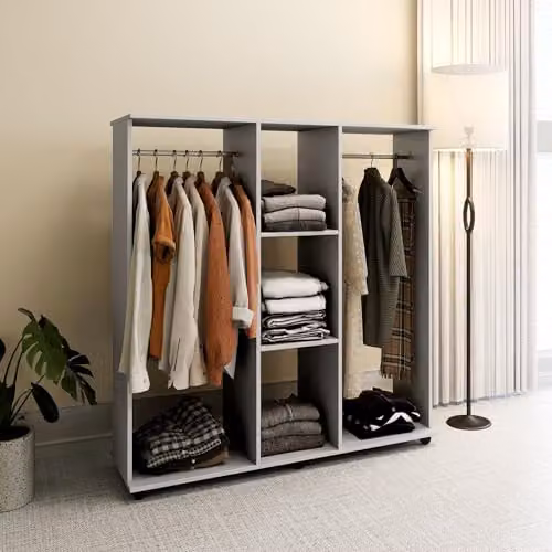 HOMCOM Mobile Double Open Wardrobe with Clothes Hanging Rail in Grey, W/D/H: 128 x 40 x 40 cm – 6