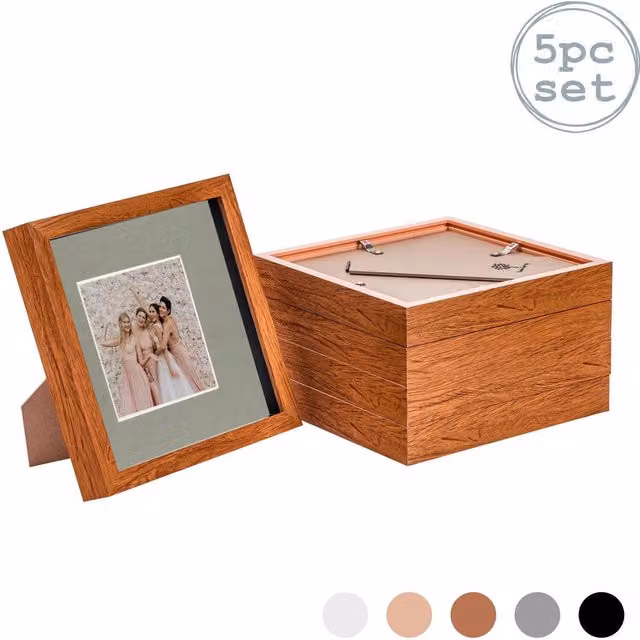 Nicola Spring Pack of 5 3D Box Photo Frames in Dark Wood and Grey with 4 x 4 inch Mount, W/D/H: 20 x 20 x 20 cm