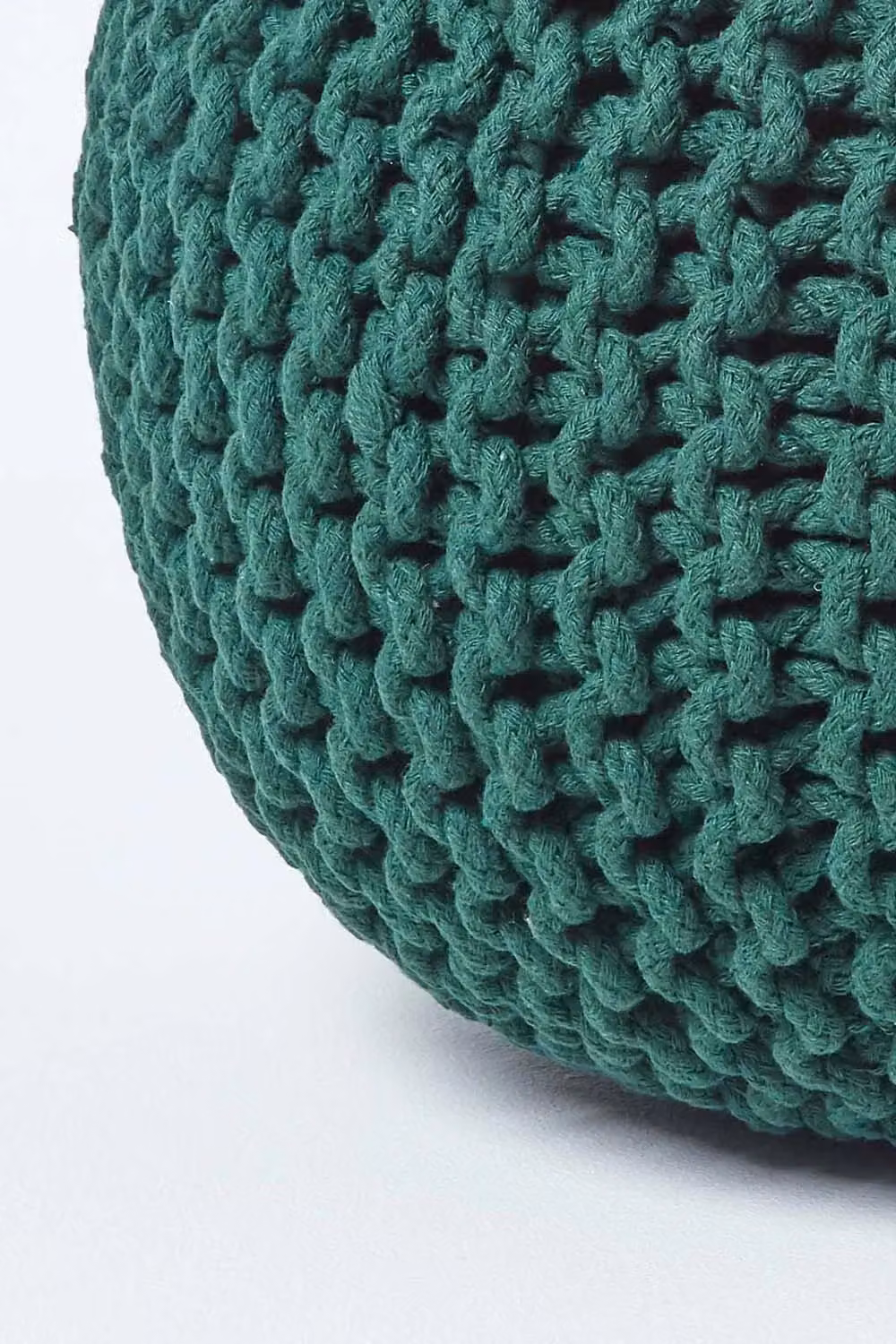 Homescapes Round Cotton Knitted Pouffe Footstool in Green – 3