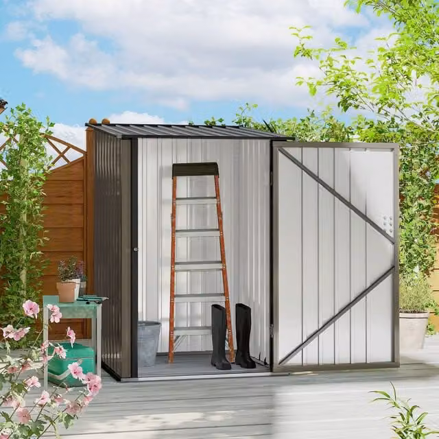 OUTSUNNY Brown Galvanised Steel Pent Outdoor Storage Garden Shed with Lockable Single Door, W/D/H: 100.58 x 98.0 x 103.63 cm – 1