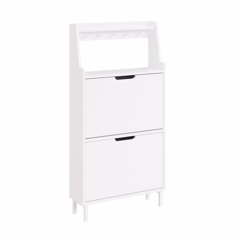 SoBuy Modern White Matt Flip-Door Shoe Cabinet with Tilting Compartments and Open Shelf – 2